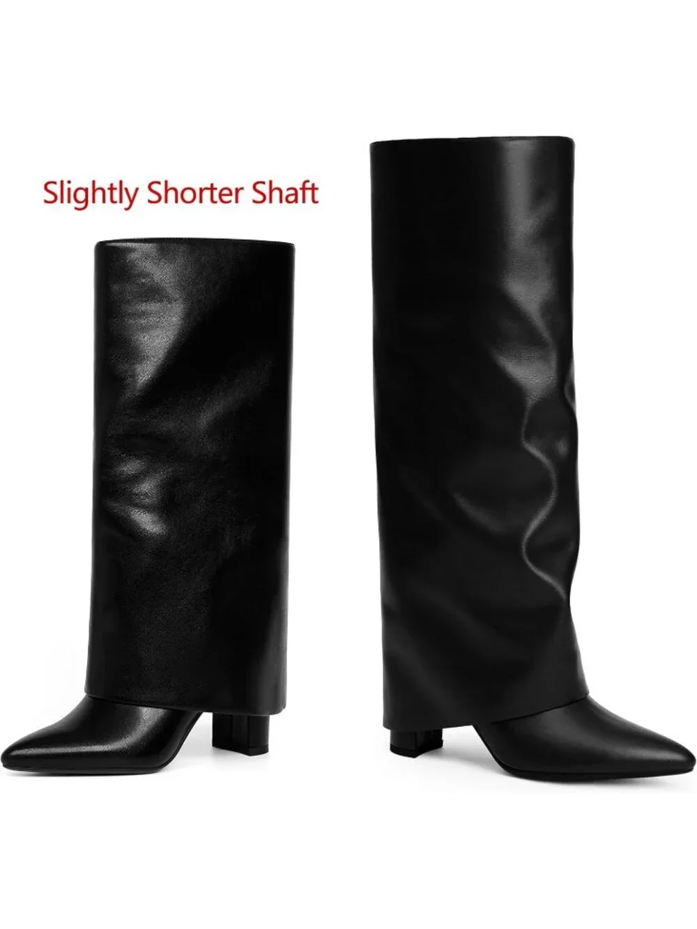 Women's Black Shaft Pointed Toe Chunky Heel Faux Leather Over The Knee High Boot
